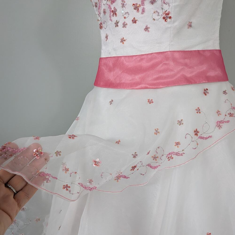 Vintage Alyce Prom Dress Maxi Gown 6 White Pink Y2K Princess Wedding Coquette - Picture 9 of 16